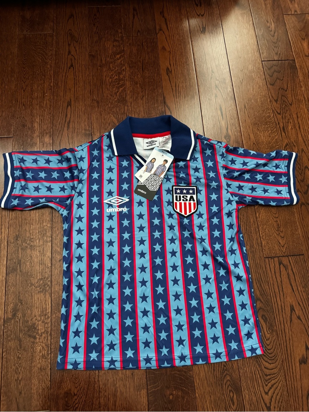 Umbro Kids Blue and Navy USA Star-Stripe Soccer Top